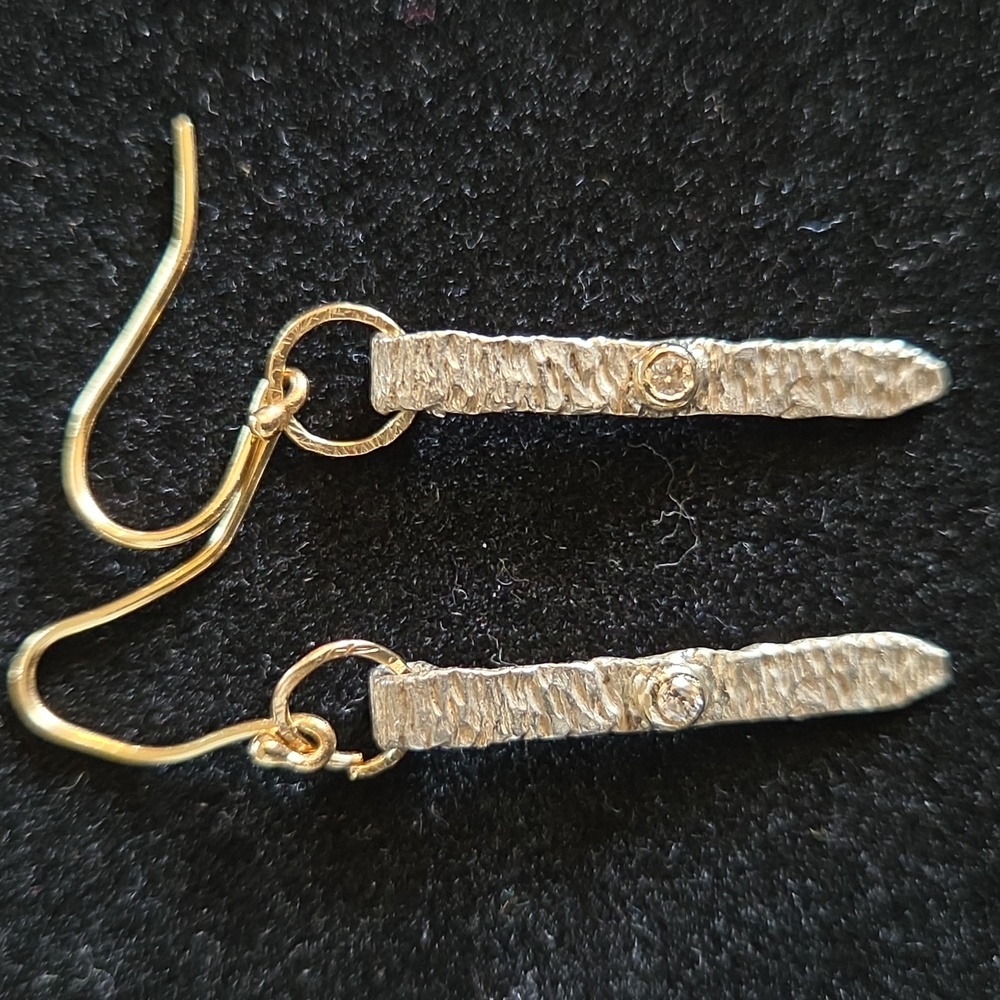 Hammered Silver Dangle Earrings - Picture 3 of 11